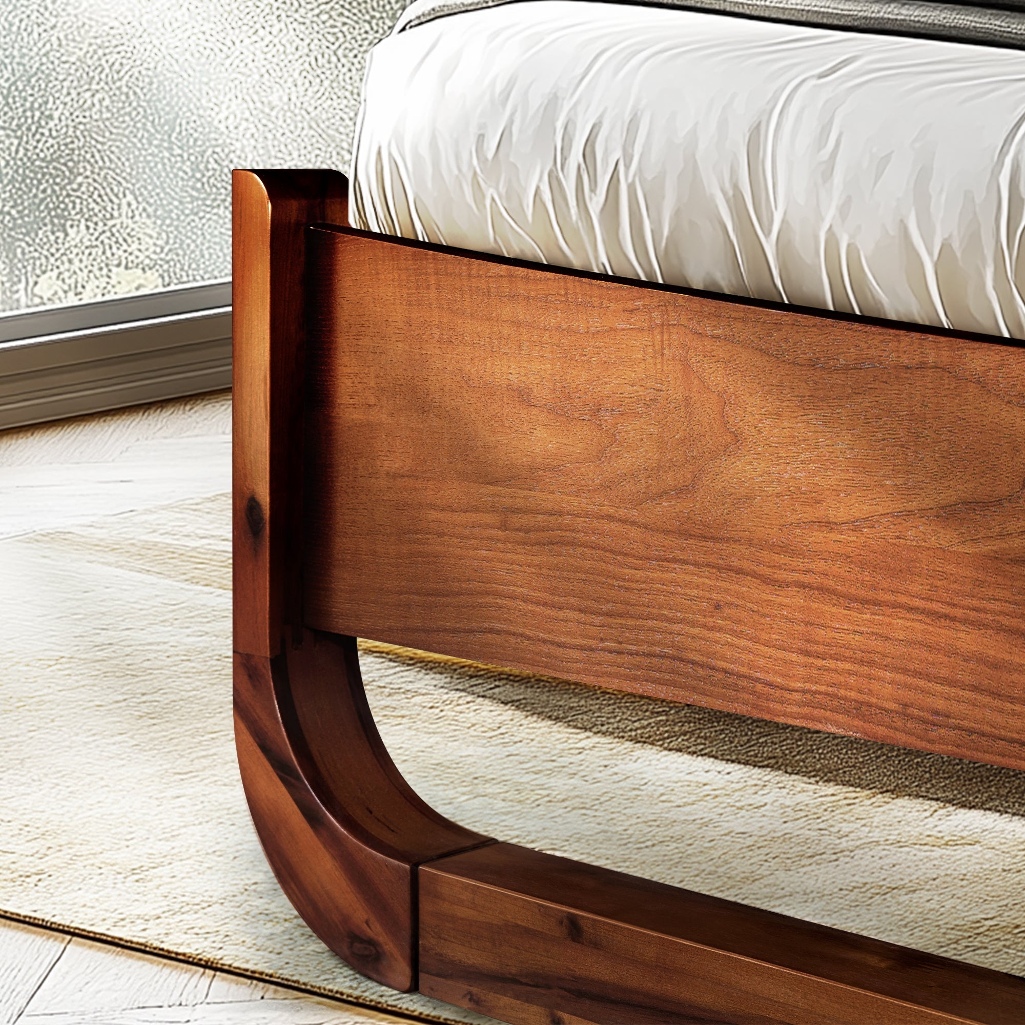 Premium Solid Acacia Wood Bed Frame, Mid-Century Elegance, Built to Last