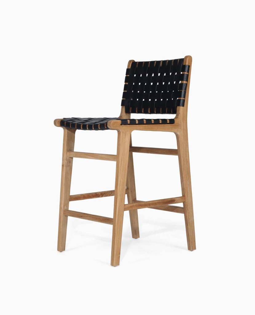 Black Leather Strap Counter Stool Stylish Durable Seating - LuxoraCraft