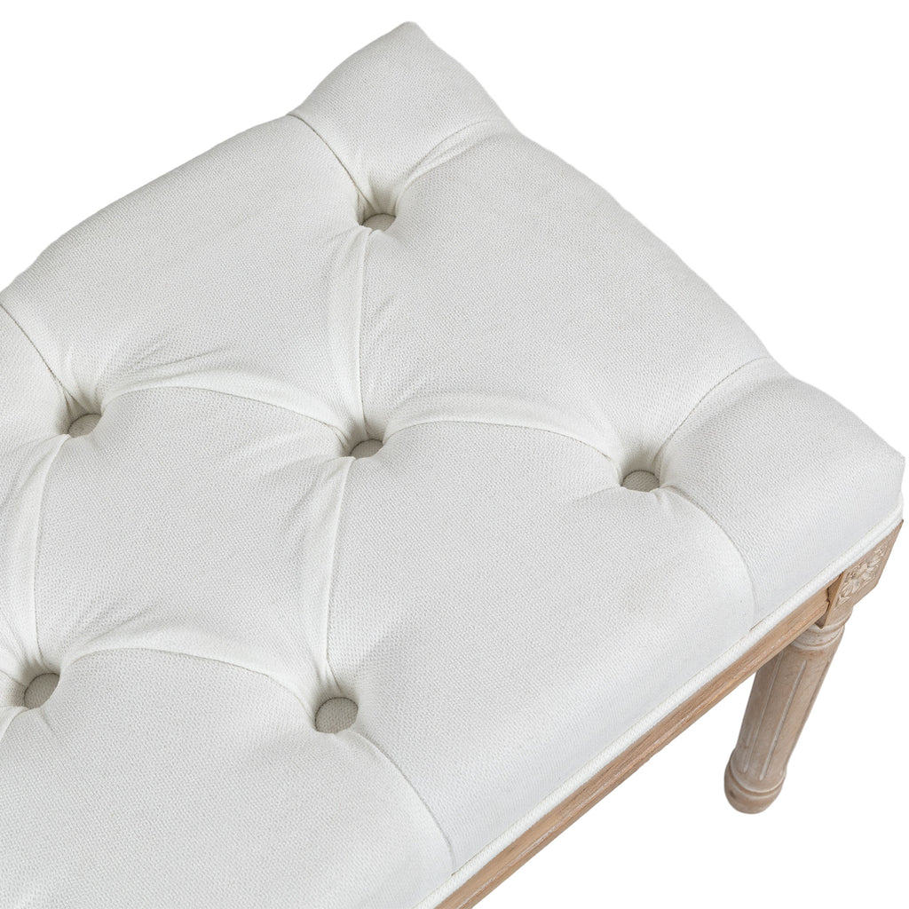 46-Inch Cream White Tufted Linen Bedroom Bench Front View - LuxoraCraft