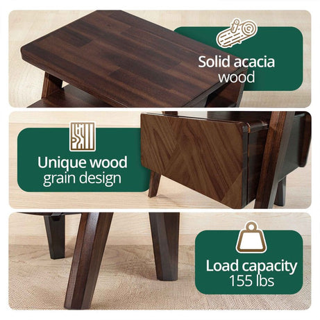 Rum Handcrafted Solid Wood Nightstand