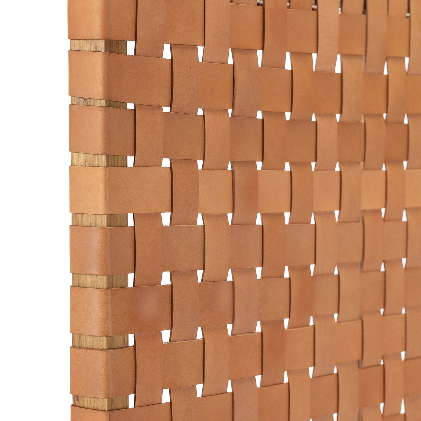Scandinavian Woven Leather Headboard Strap Close Up - LuxoraCraft