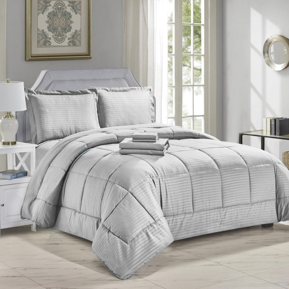 Decor&More Home Essentials 8 Piece Embossed Stripe Bed in a Bag