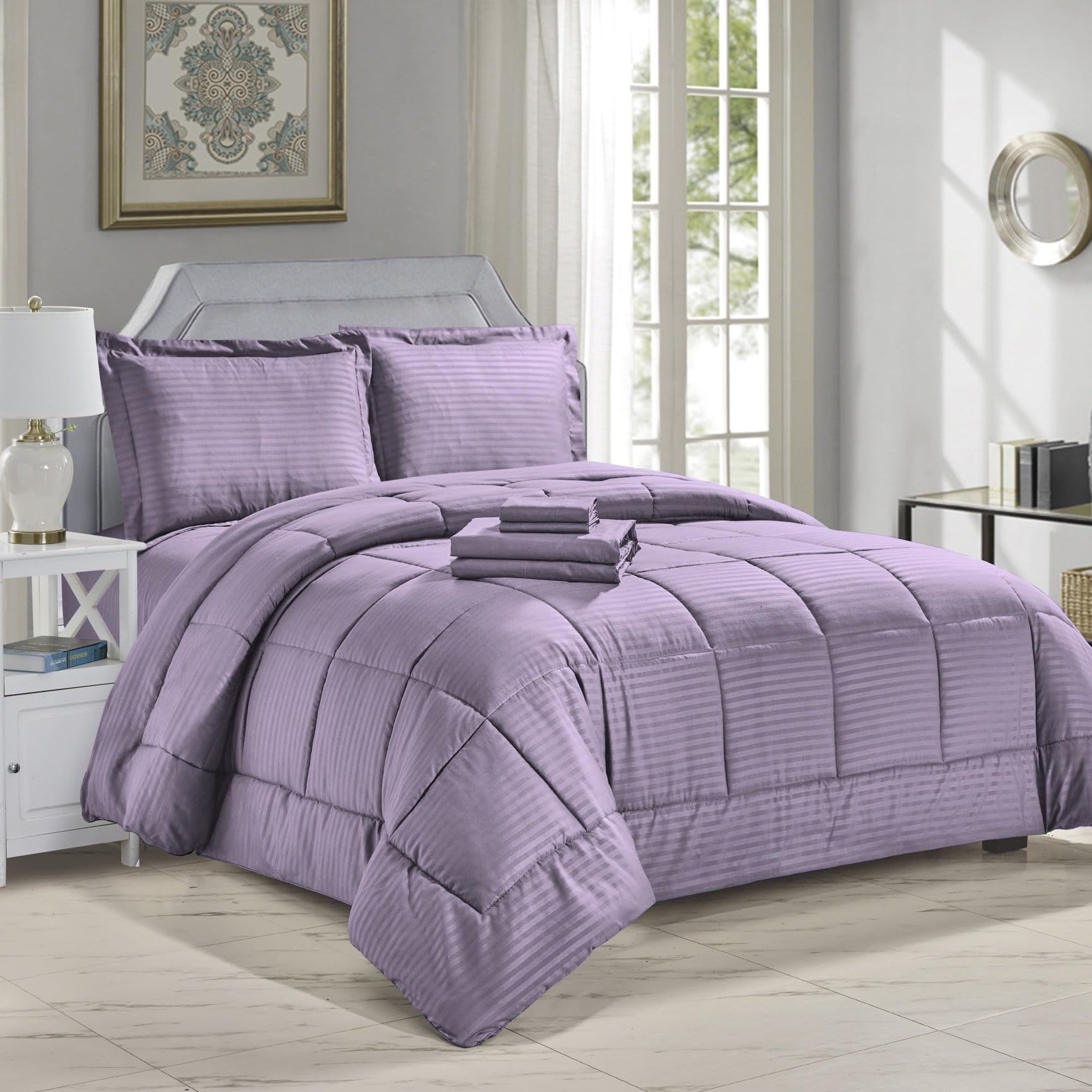 Decor&More Home Essentials 8 Piece Embossed Stripe Bed in a Bag