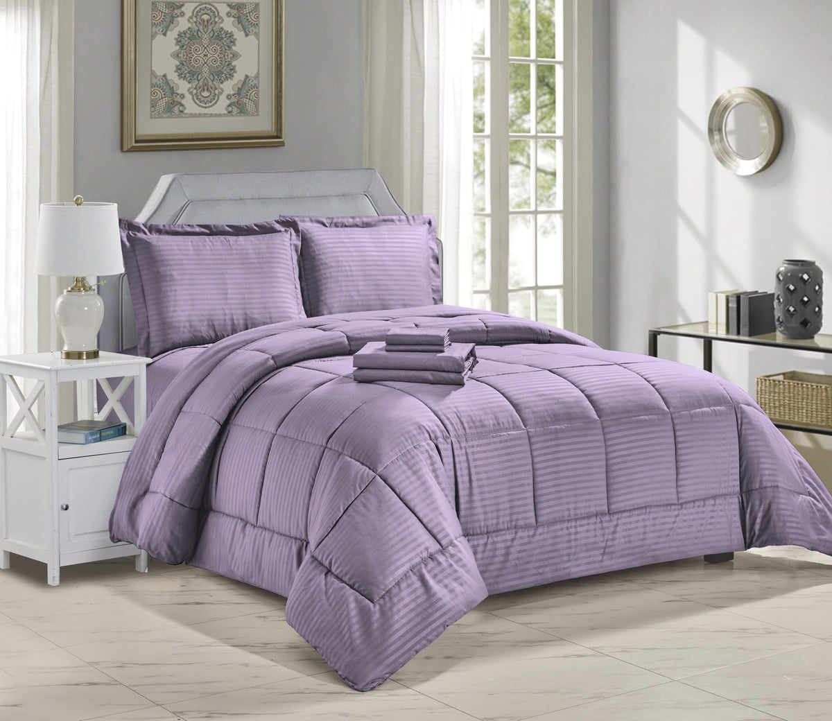 Decor&More Home Essentials 8 Piece Embossed Stripe Bed in a Bag Faith-Hope-Love-Home-Decor