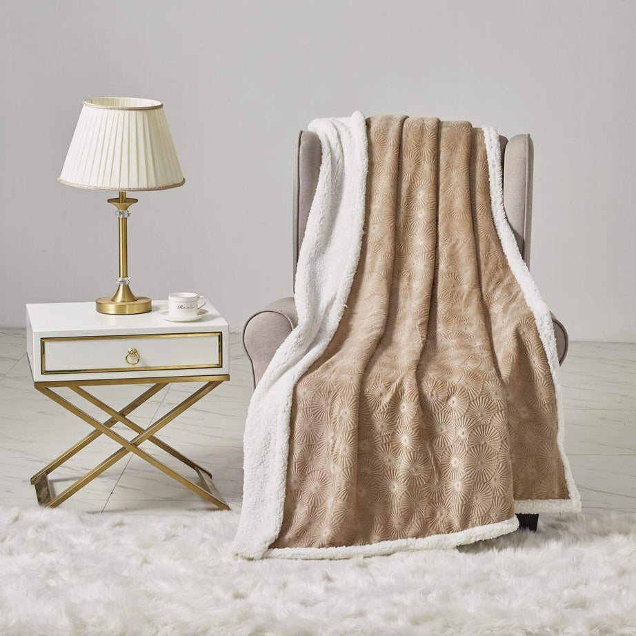 Decor&More Bon Iver Collection Extra Soft Bursting Fireworks Embossed Microplush Throw Blanket with Sherpa Backing (50" x 60")