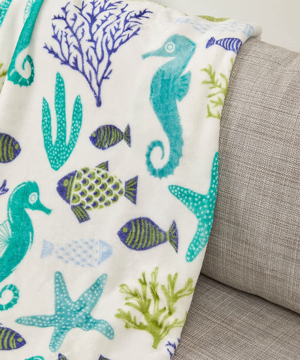 Decor&More Corales de Marina Blue Coral Seahorse Oceanic Microplush Throw Blanket Ocean Blanket for Boys and Girls and Kids of Any Age (50" x 60") Faith-Hope-Love-Home-Decor