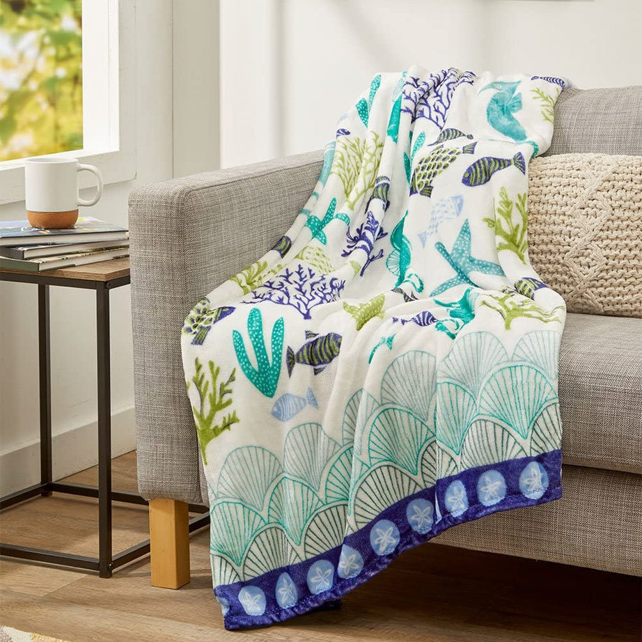 Decor&More Corales de Marina Blue Coral Seahorse Oceanic Microplush Throw Blanket Ocean Blanket for Boys and Girls and Kids of Any Age (50" x 60")