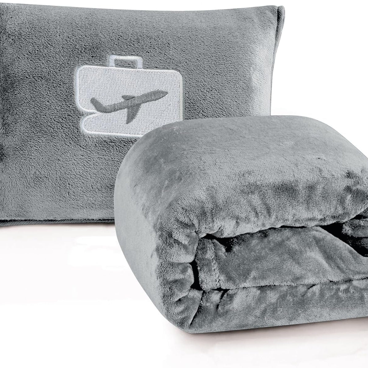 Comfort Fly Travel Blanket & Pillow" 2-in-1 Micro Plush Airplane Blanket with Carry Case (40" x 70")