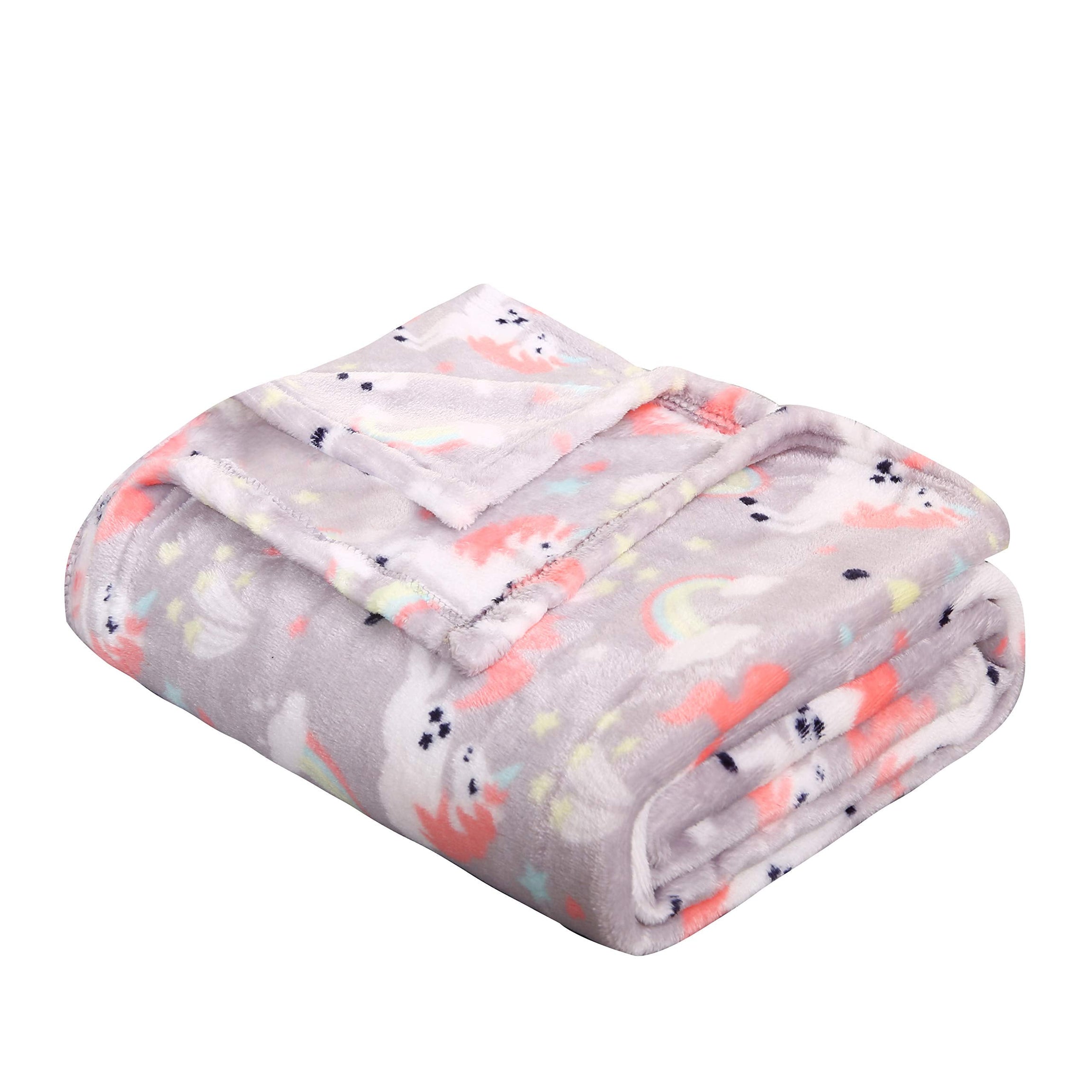 Decor&More Boy's and Girl's Set of 2 Plush Fleece Throw Blanket (50" x 60") - Dinos and Unicorns