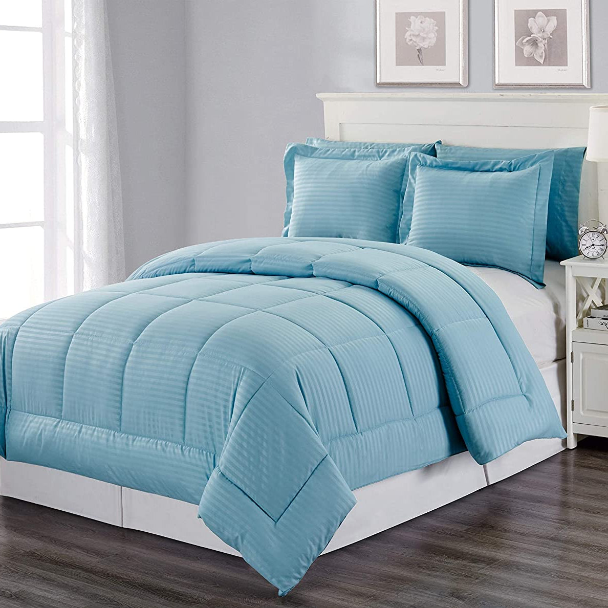 Decor&More Home Essentials 3 Piece Embossed Stripe Down Alternative Comforter Set