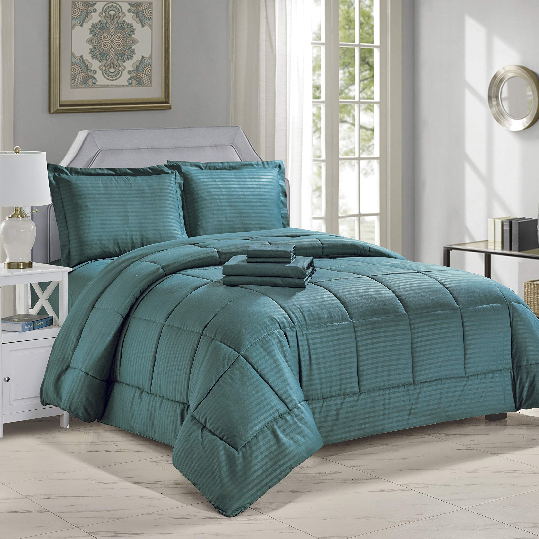 Decor&More Home Essentials 8 Piece Embossed Stripe Bed in a Bag