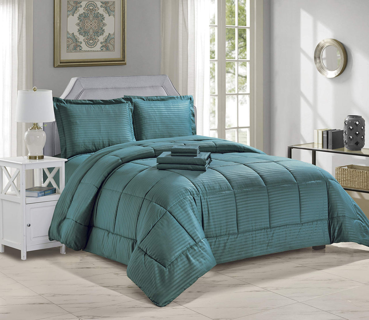 Decor&More Home Essentials 8 Piece Embossed Stripe Bed in a Bag Faith-Hope-Love-Home-Decor