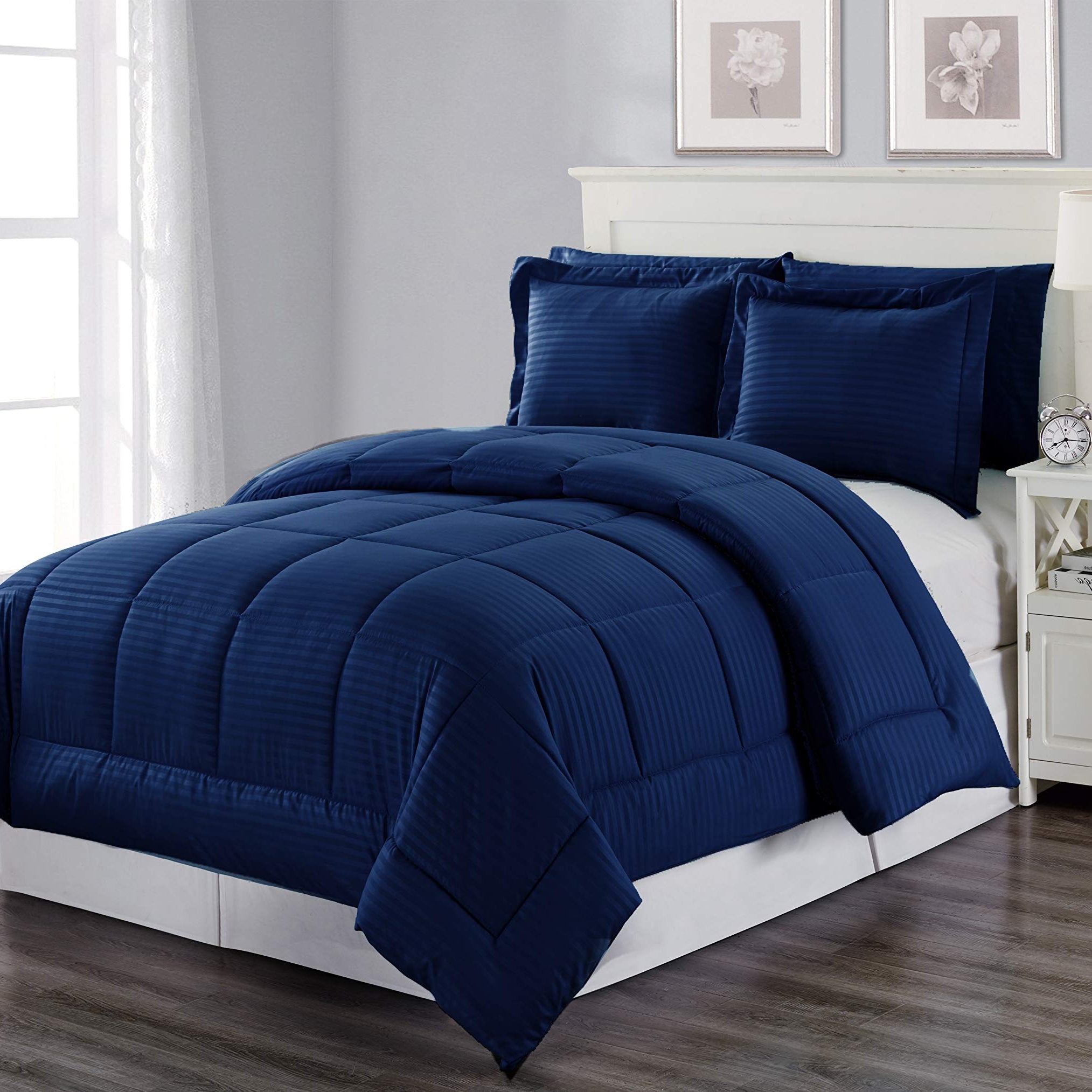 Decor&More Home Essentials 3 Piece Embossed Stripe Down Alternative Comforter Set