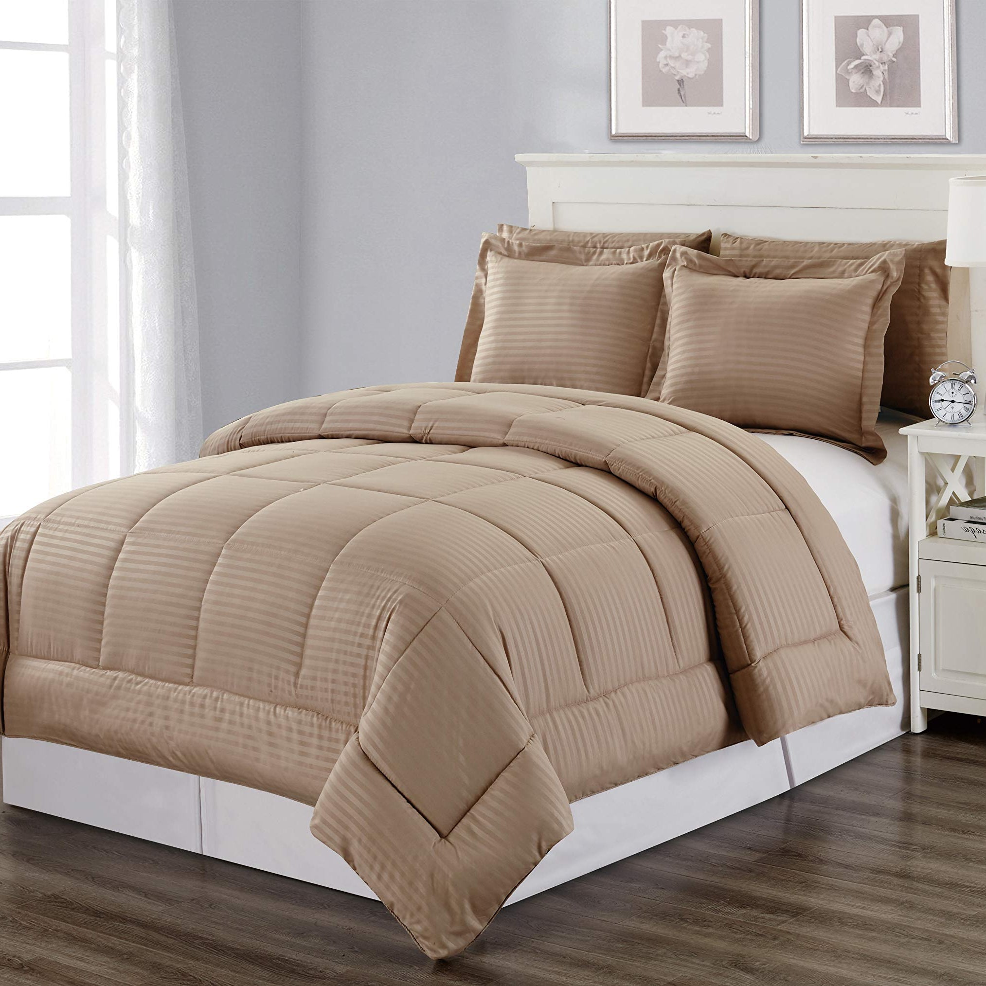 Decor&More Home Essentials 3 Piece Embossed Stripe Down Alternative Comforter Set