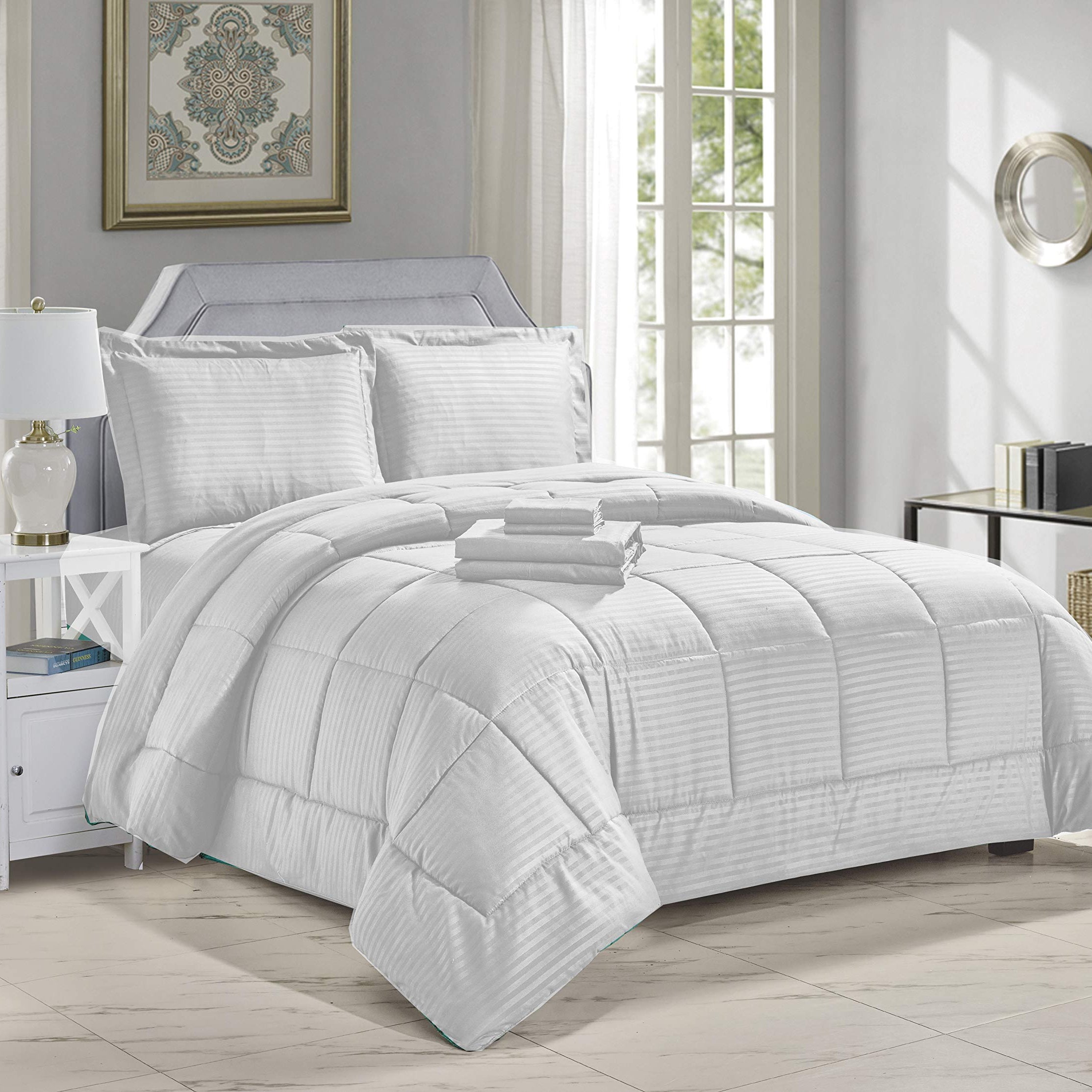 Decor&More Home Essentials 8 Piece Embossed Stripe Bed in a Bag