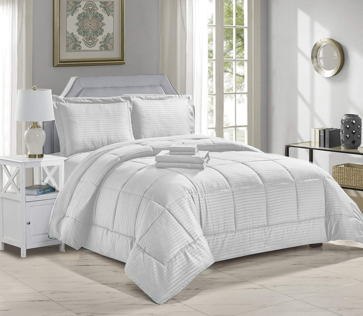 Decor&More Home Essentials 8 Piece Embossed Stripe Bed in a Bag Faith-Hope-Love-Home-Decor
