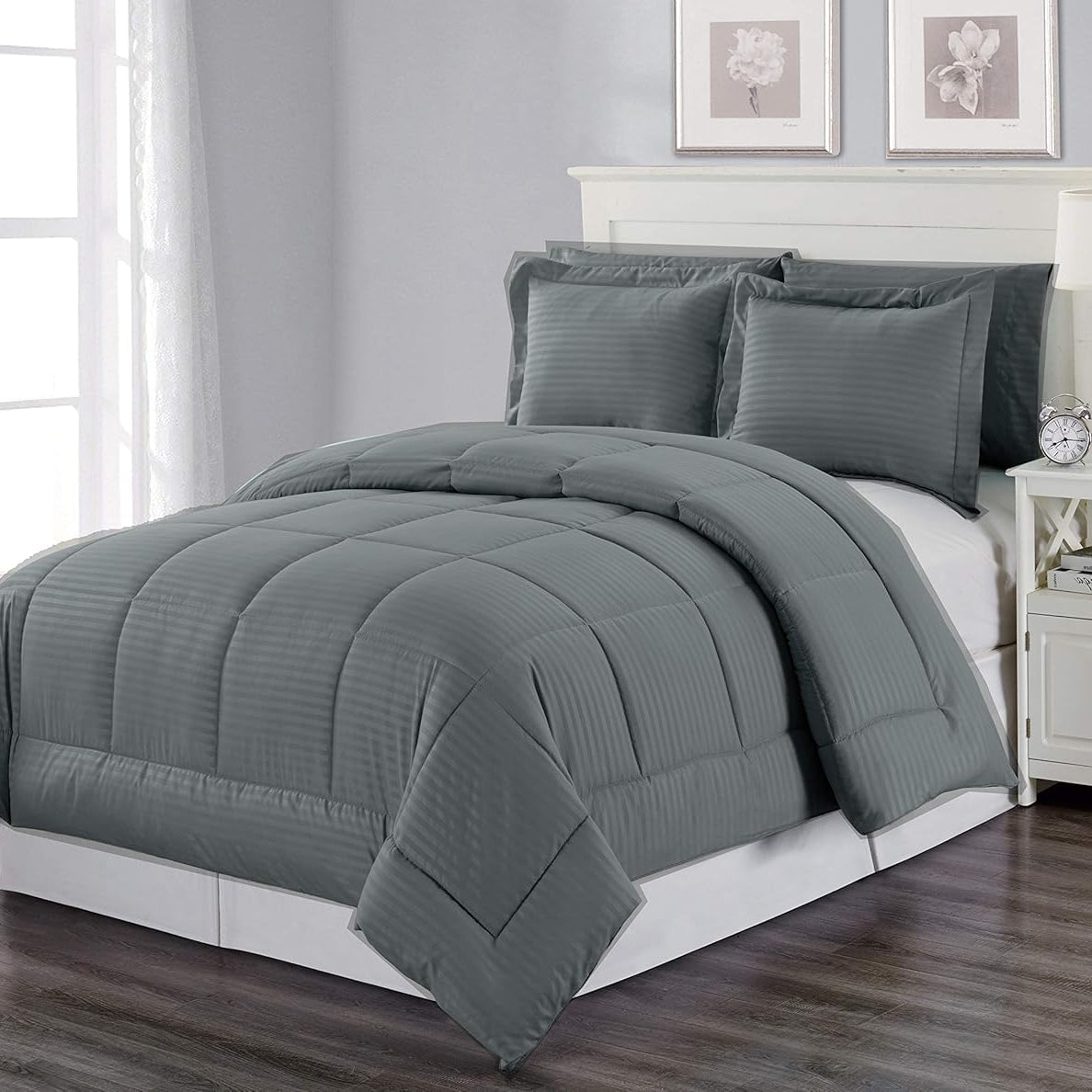 Decor&More Home Essentials 3 Piece Embossed Stripe Down Alternative Comforter Set