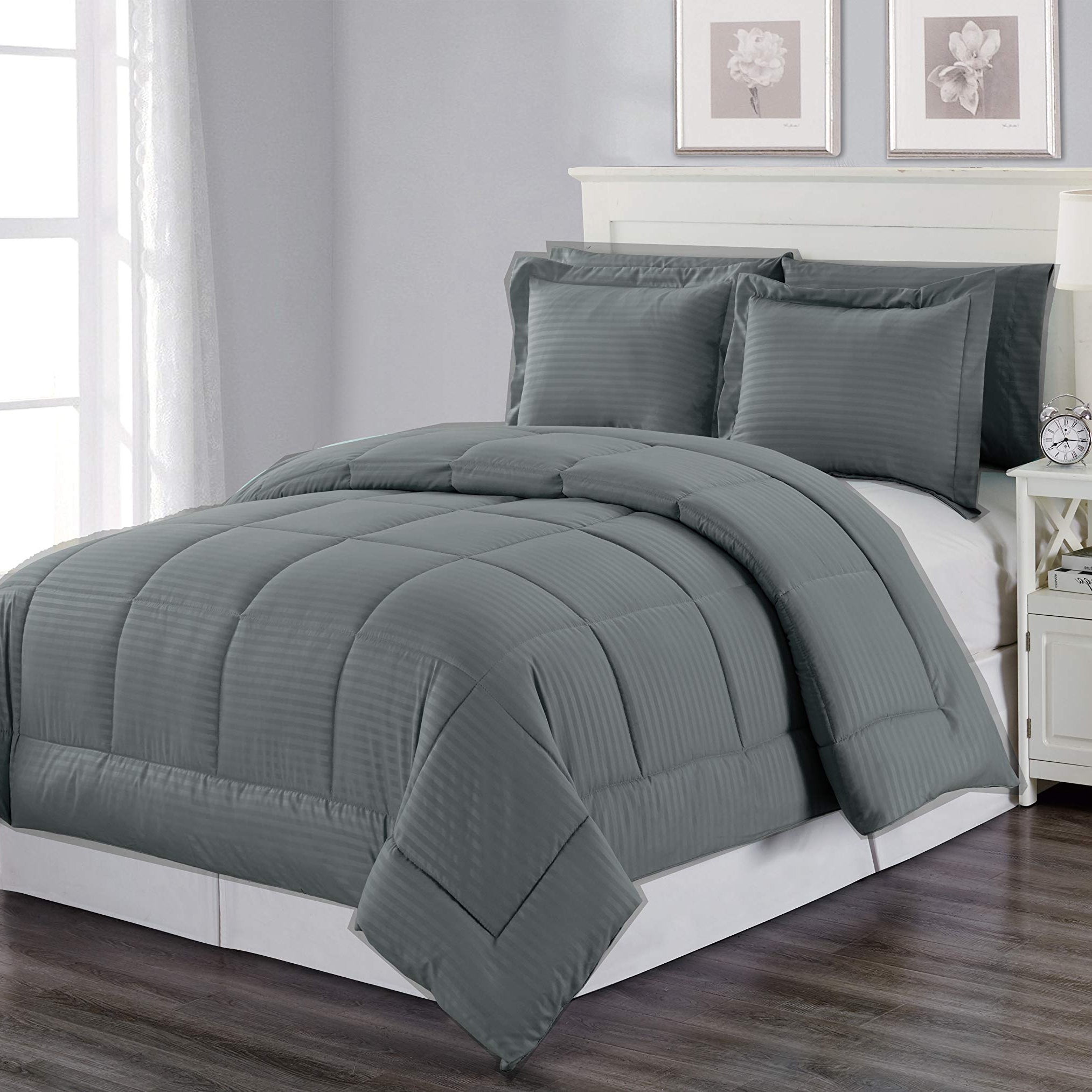 Decor&More Home Essentials 3 Piece Embossed Stripe Down Alternative Comforter Set