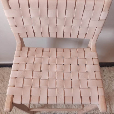 Natural Teak Wood Counter Stool with Genuine Natural Leather Seat