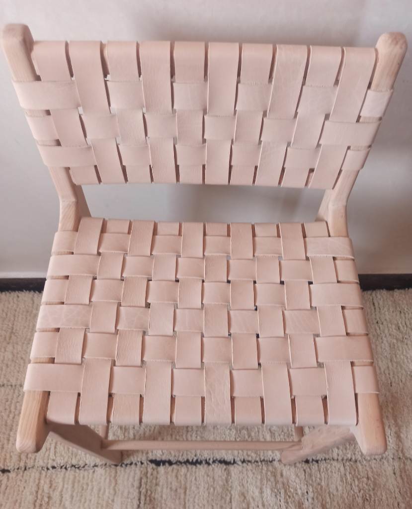 Natural Teak Wood Counter Stool with Genuine Natural Leather Seat