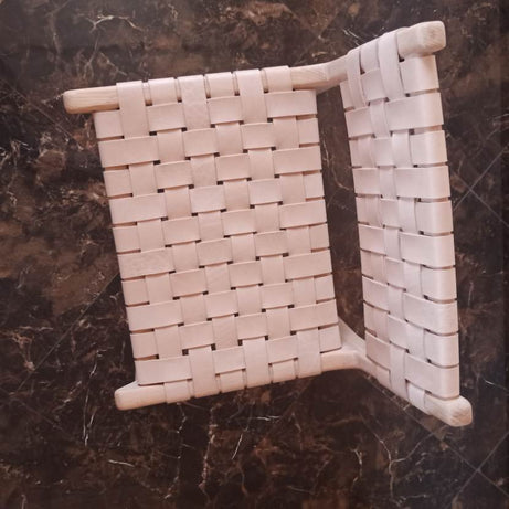 Natural Teak Wood Counter Stool with Genuine Natural Leather Seat