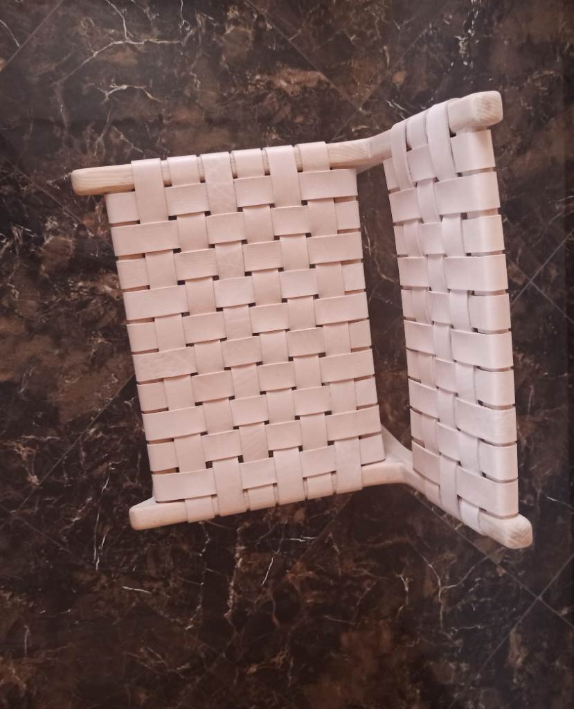 Natural Teak Wood Counter Stool with Genuine Natural Leather Seat