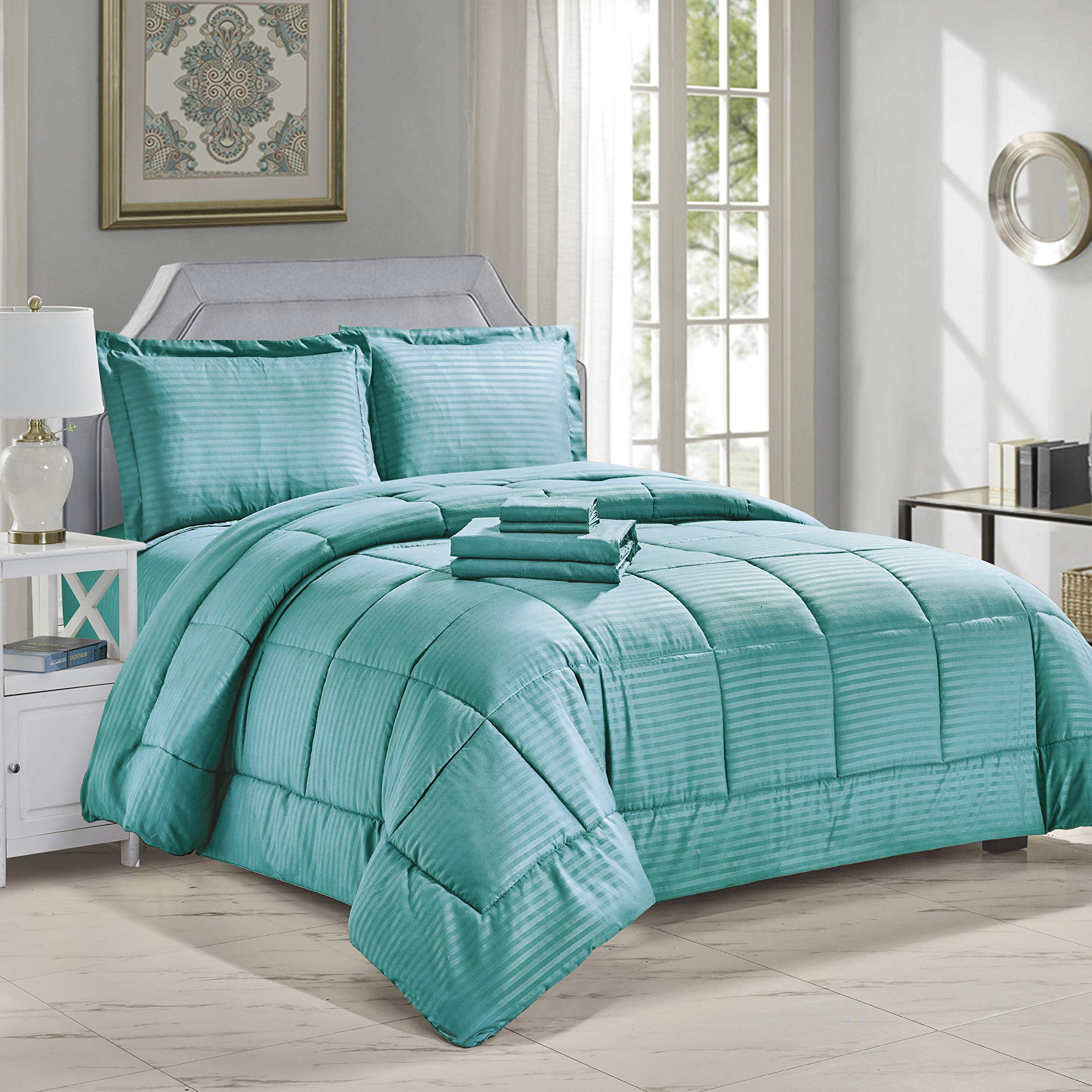 Decor&More Home Essentials 8 Piece Embossed Stripe Bed in a Bag