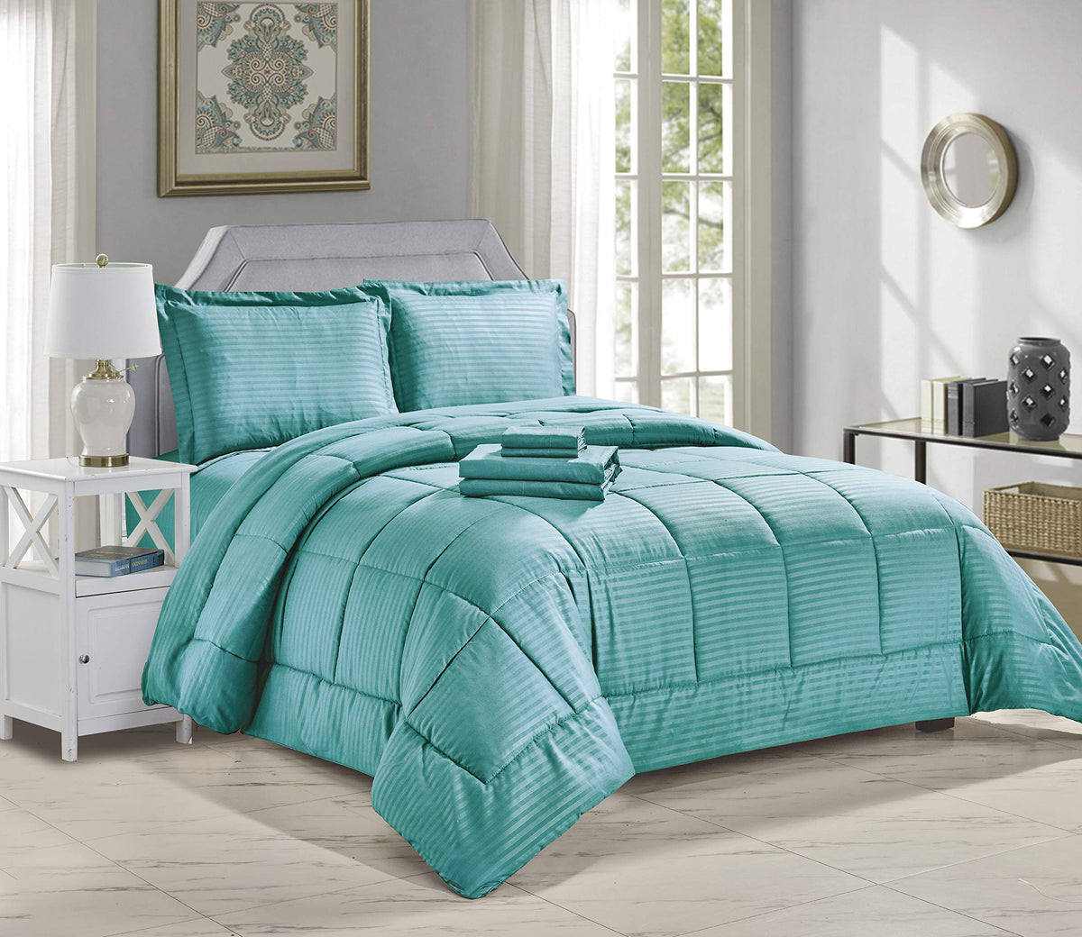 Decor&More Home Essentials 8 Piece Embossed Stripe Bed in a Bag Faith-Hope-Love-Home-Decor