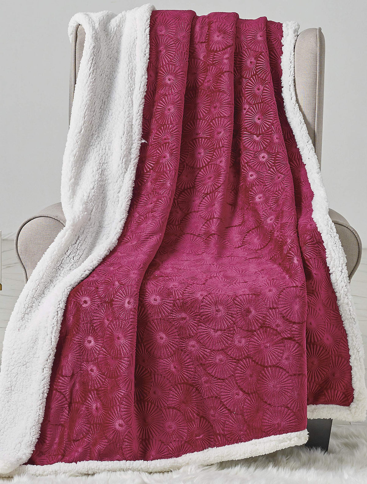 Decor&More Bon Iver Collection Extra Soft Bursting Fireworks Embossed Microplush Throw Blanket with Sherpa Backing (50" x 60") Faith-Hope-Love-Home-Decor