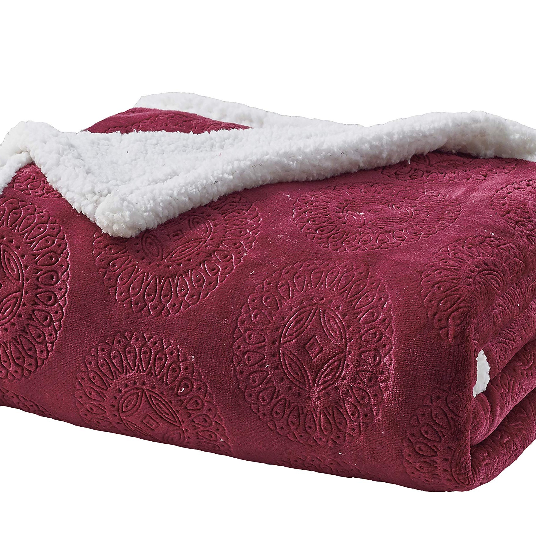 Decor&More Bon Iver Collection Extra Soft Mandala Embossed Microplush Throw Blanket with Sherpa Backing (50" x 60")