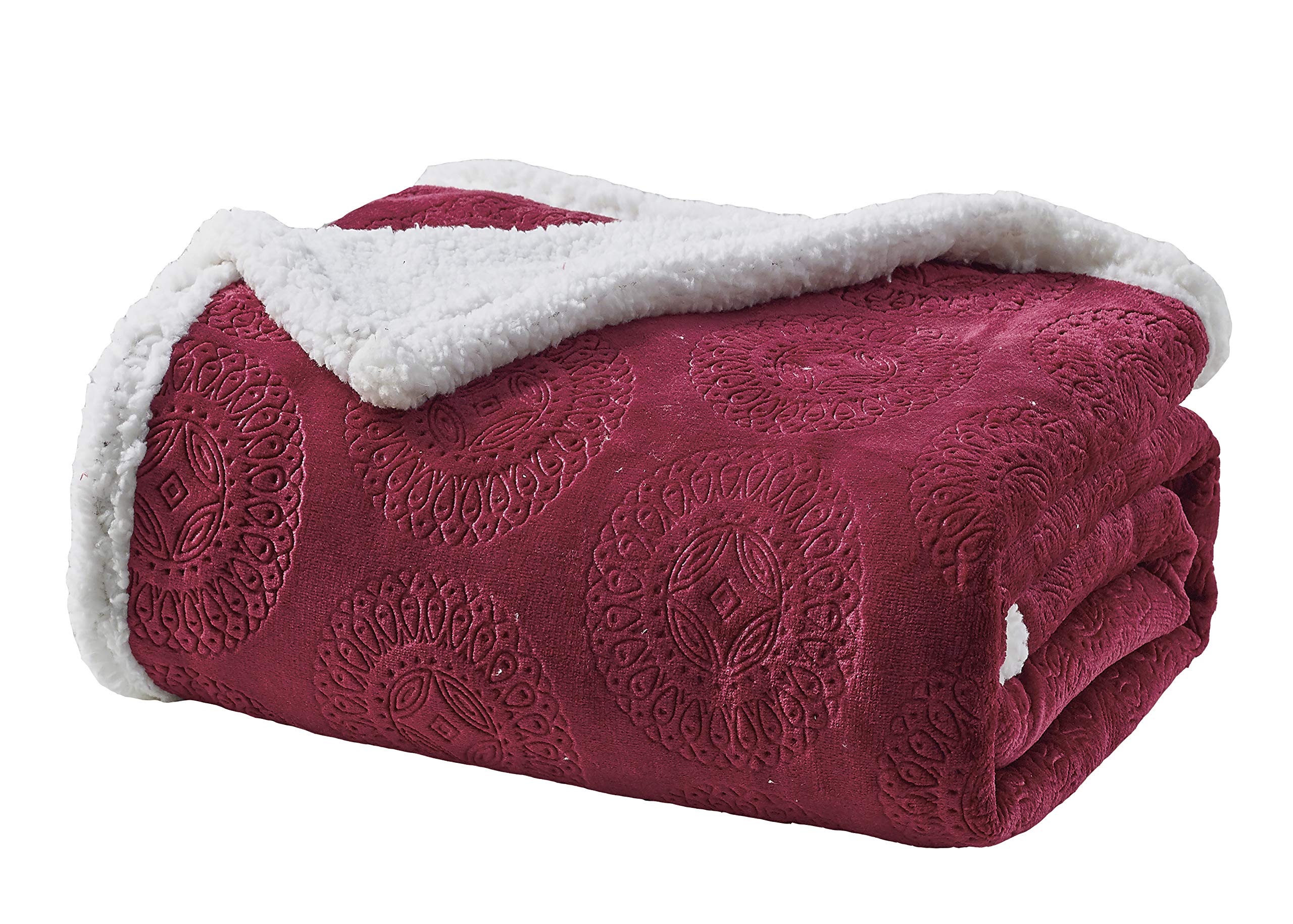 Decor&More Bon Iver Collection Extra Soft Mandala Embossed Microplush Throw Blanket with Sherpa Backing (50" x 60")