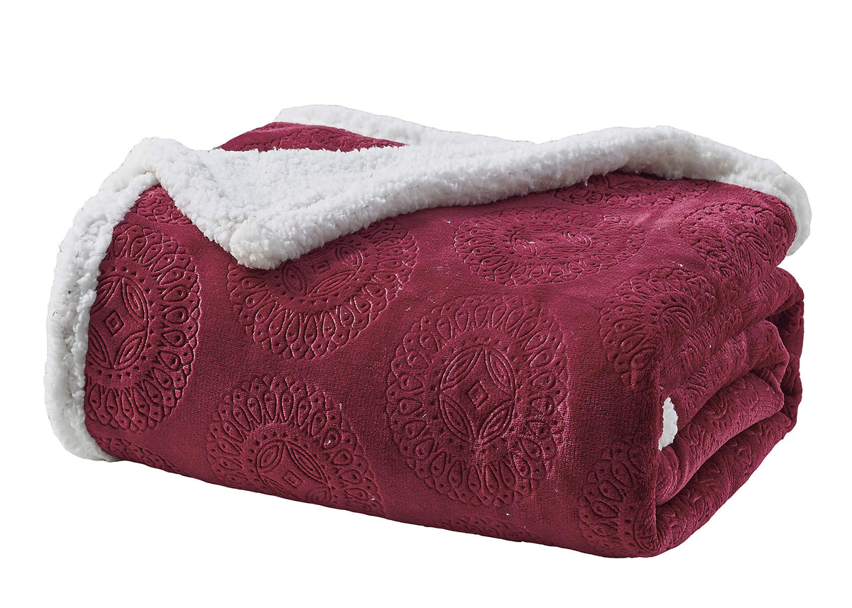 Decor&More Bon Iver Collection Extra Soft Mandala Embossed Microplush Throw Blanket with Sherpa Backing (50" x 60") Faith-Hope-Love-Home-Decor
