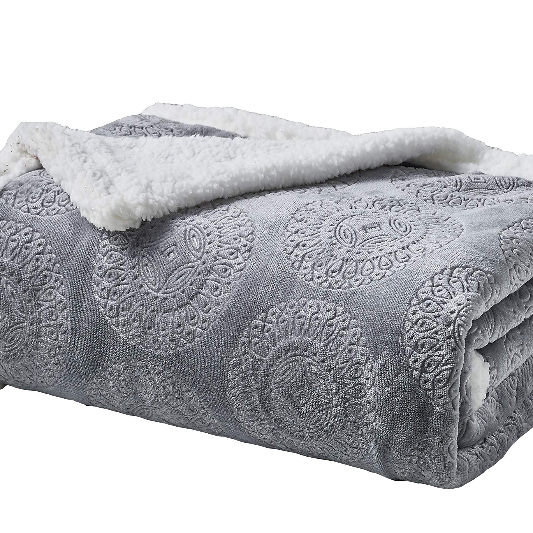 Decor&More Bon Iver Collection Extra Soft Mandala Embossed Microplush Throw Blanket with Sherpa Backing (50" x 60")