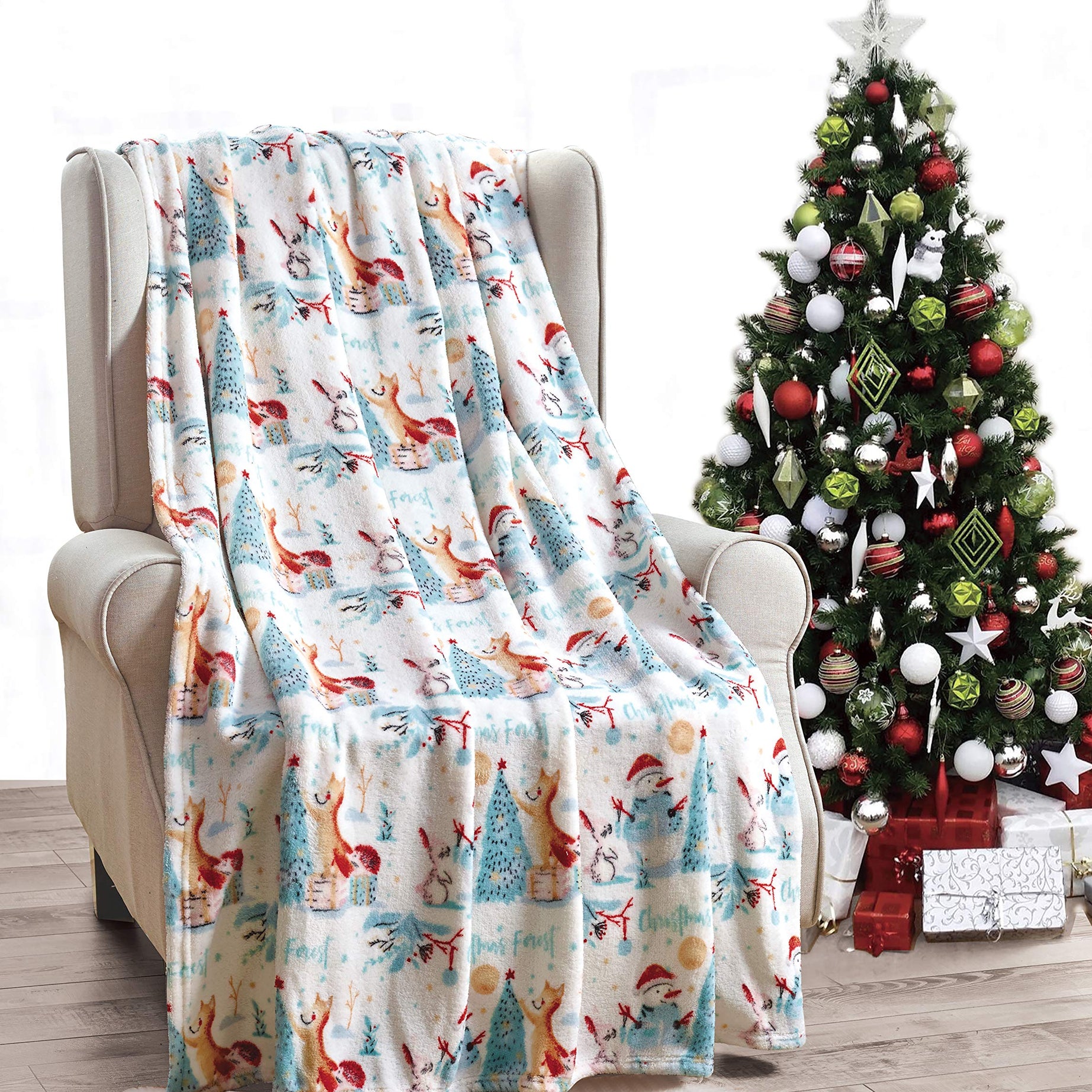 Decor&More Festive Holiday Microplush Throw Blanket (50" x 60") - Forest Friends