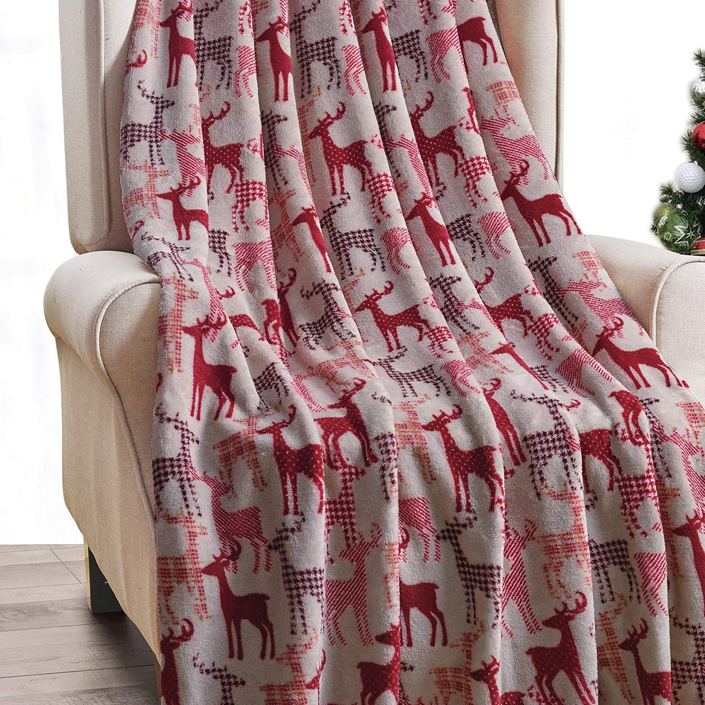 Decor&More Festive Holiday Microplush Throw Blanket (50" x 60") - Reindeer Silhouette