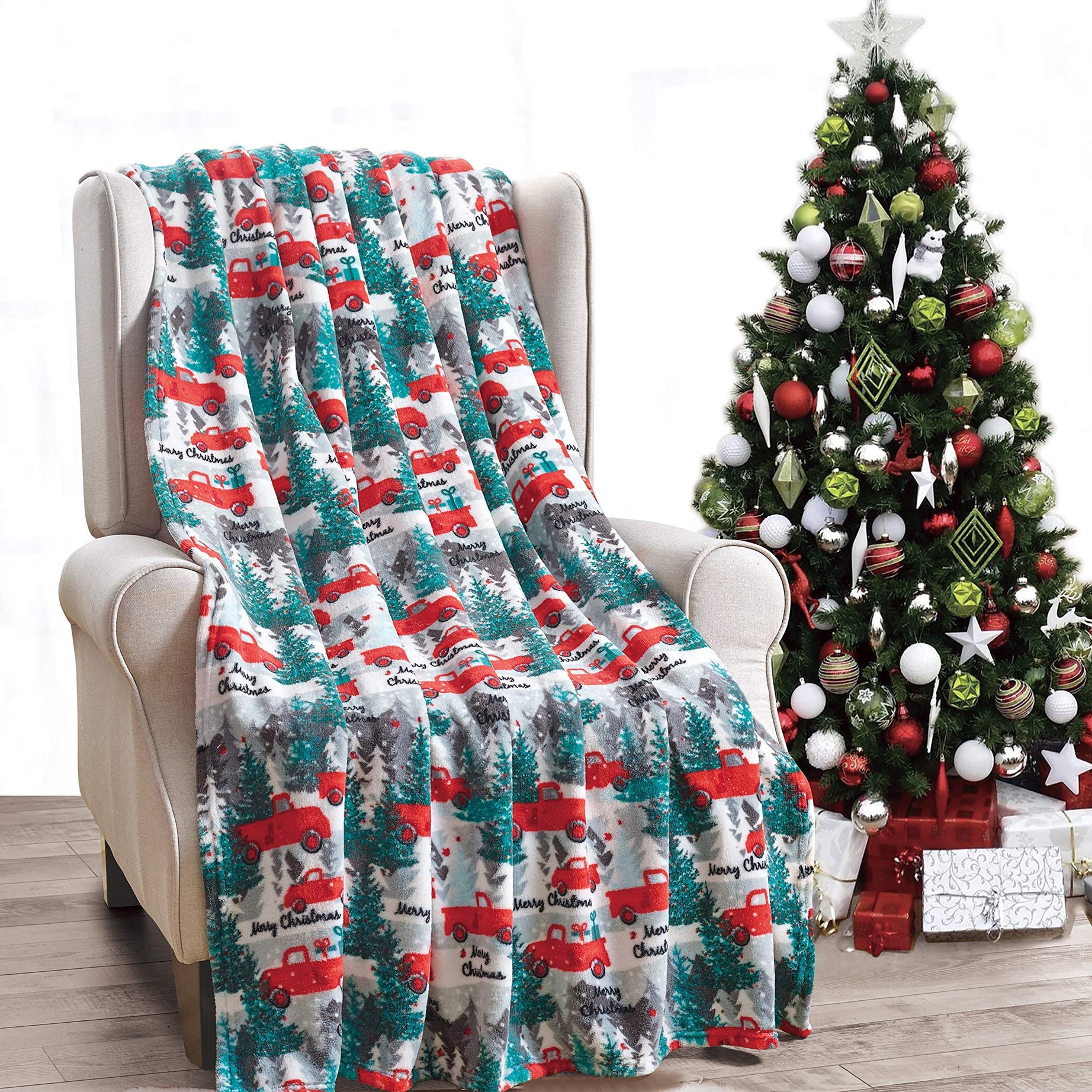 Decor&More Festive Holiday Microplush Throw Blanket (50" x 60") - Forest Friends