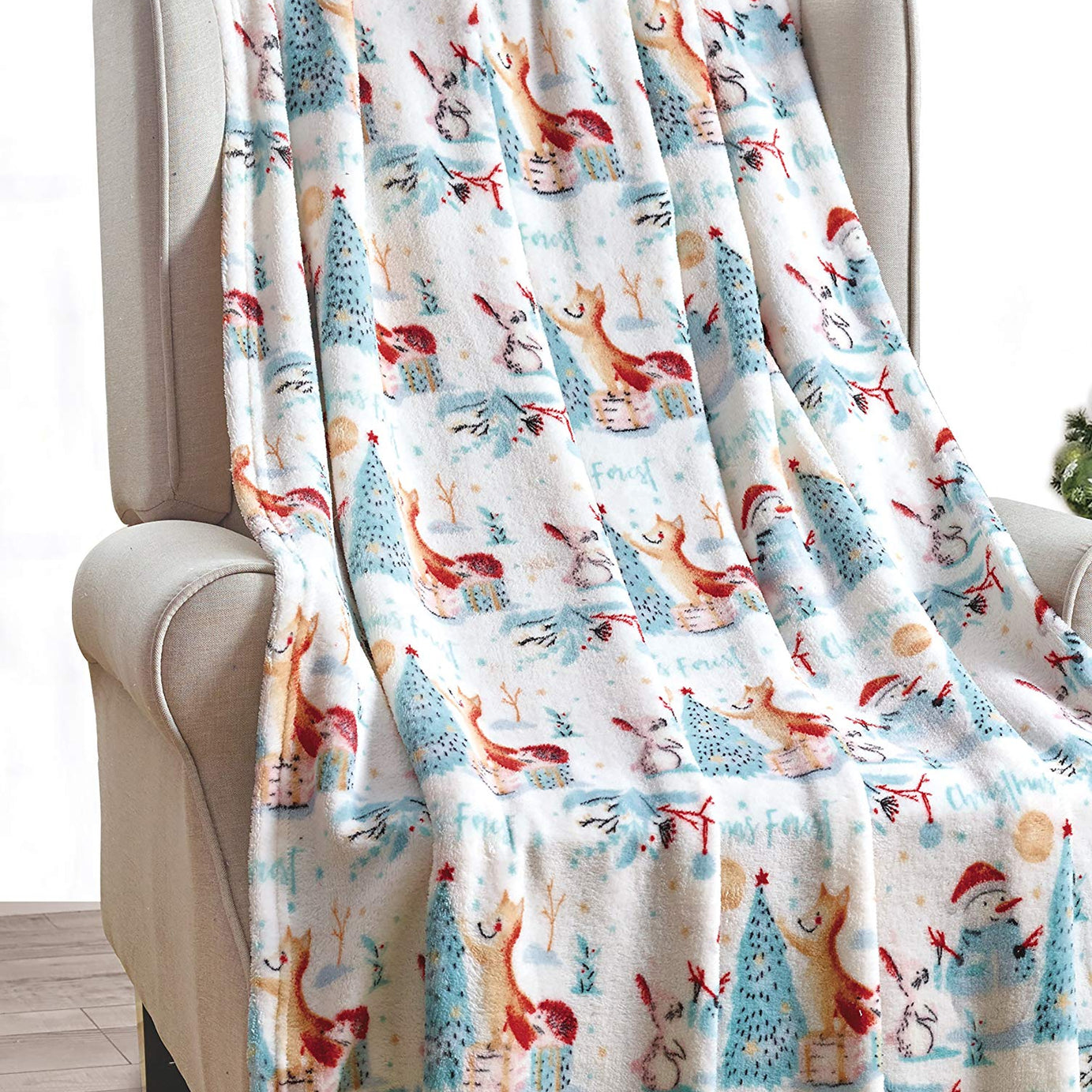 Decor&More Festive Holiday Microplush Throw Blanket (50" x 60") - Forest Friends