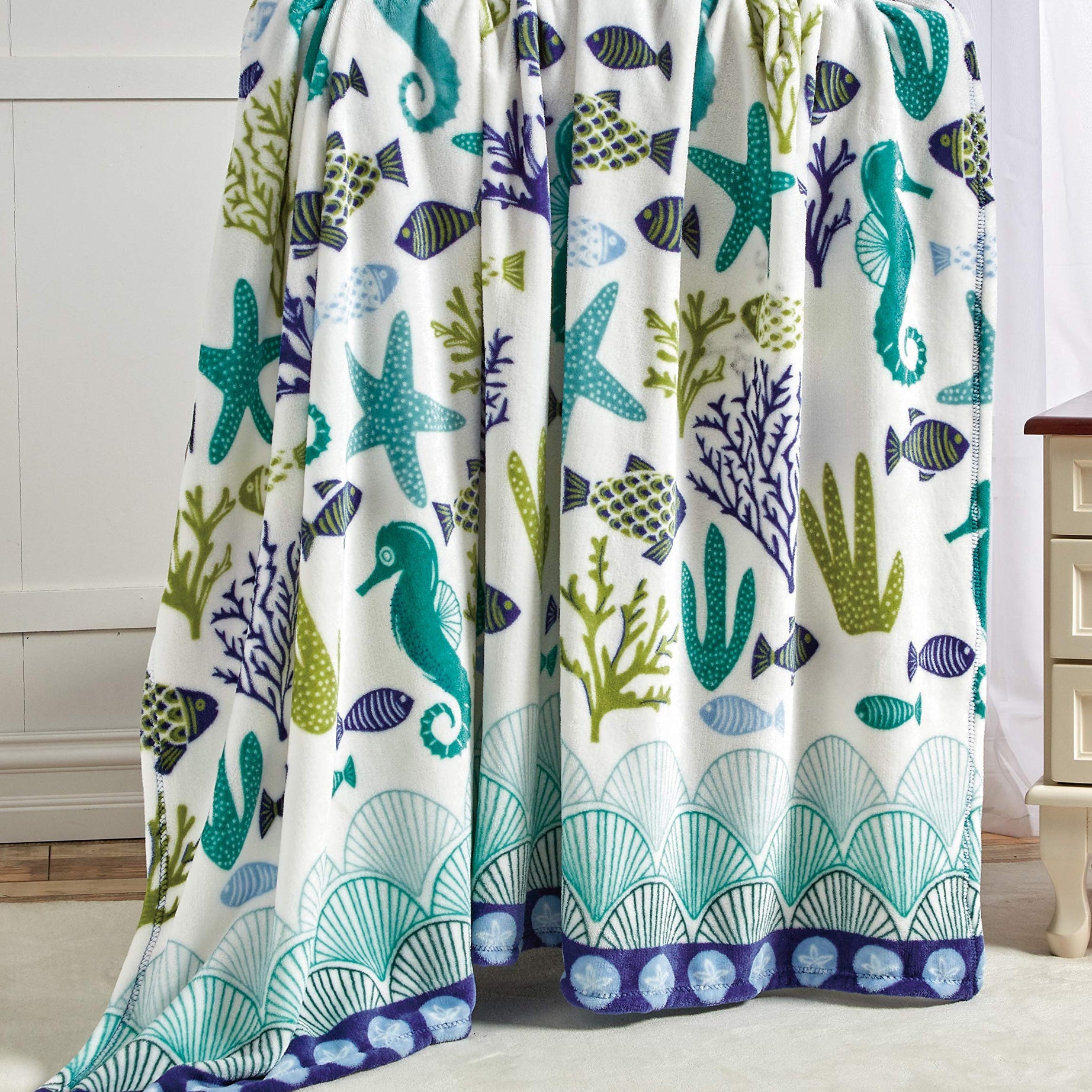 Decor&More Corales de Marina Blue Coral Seahorse Oceanic Microplush Throw Blanket Ocean Blanket for Boys and Girls and Kids of Any Age (50" x 60")