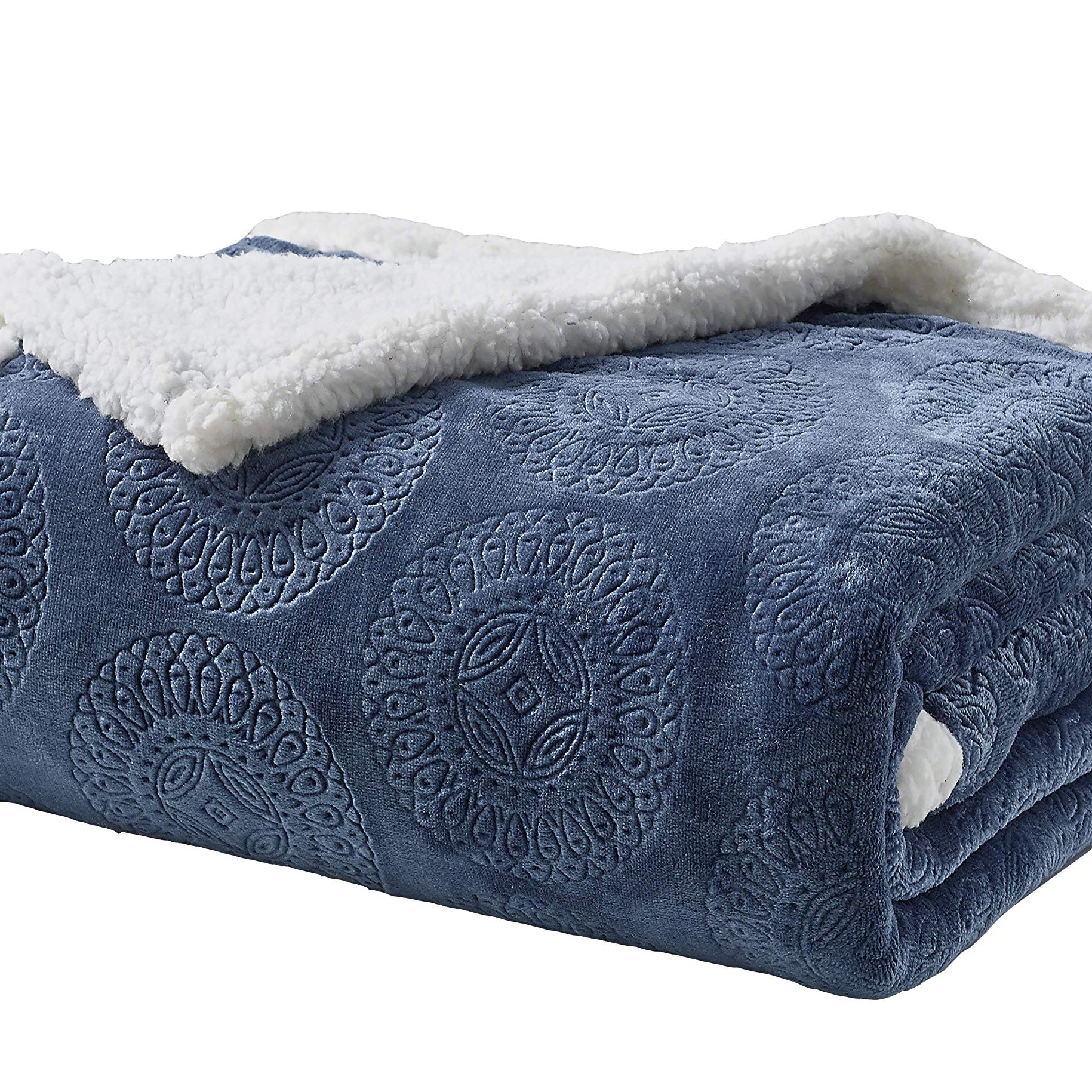 Decor&More Bon Iver Collection Extra Soft Mandala Embossed Microplush Throw Blanket with Sherpa Backing (50" x 60")