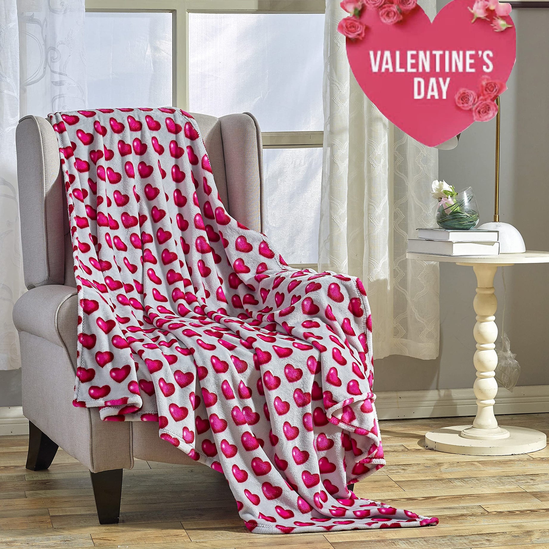 FAITH, HOPE, LOVE HOME DÉCOR Heart Throw Blanket – Ultra Soft Microplush 50"x60" | Cozy Love Theme Gift for Couch, Bed, Travel | Washable