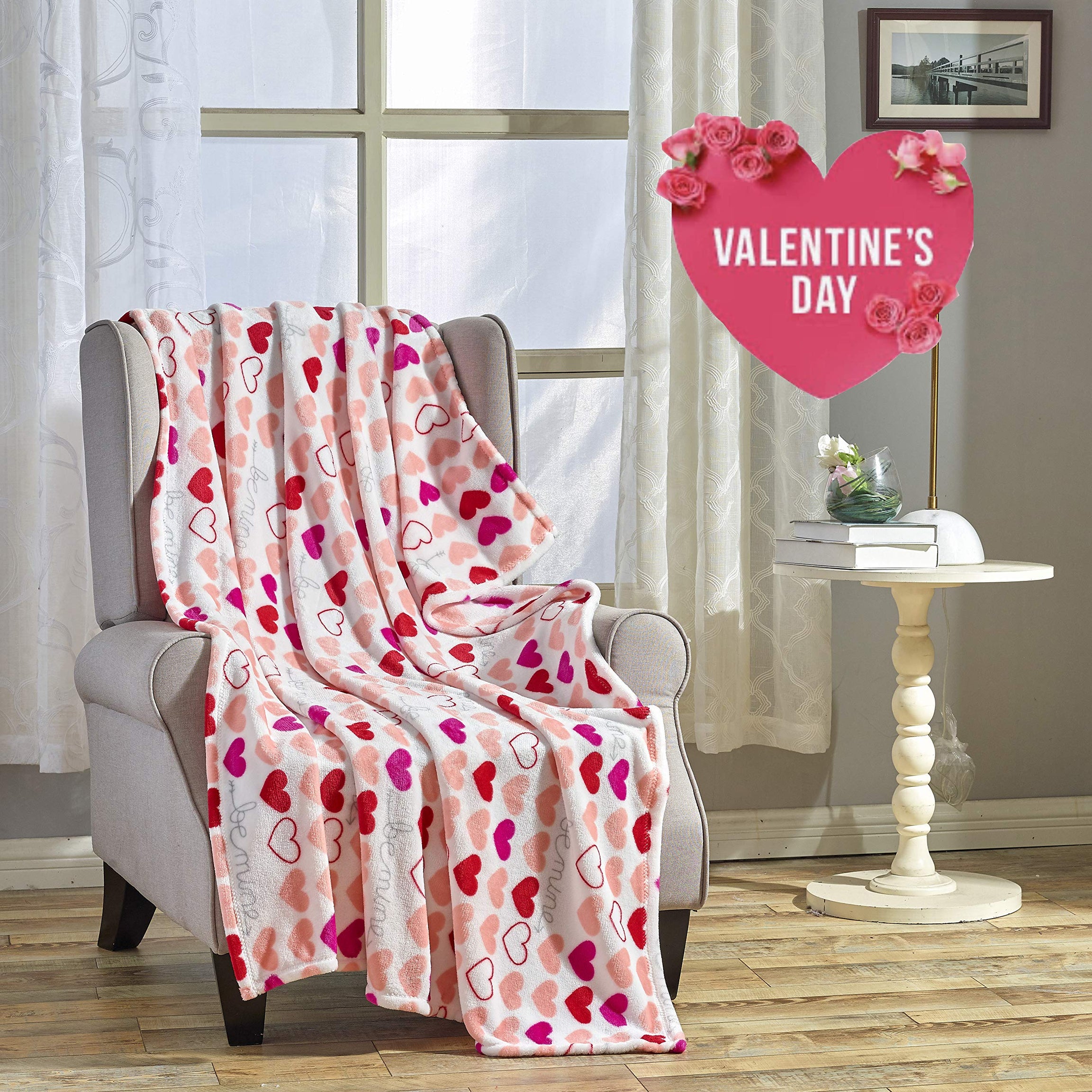 FAITH, HOPE, LOVE HOME DÉCOR Heart Throw Blanket – Ultra Soft Microplush 50"x60" | Cozy Love Theme Gift for Couch, Bed, Travel | Washable