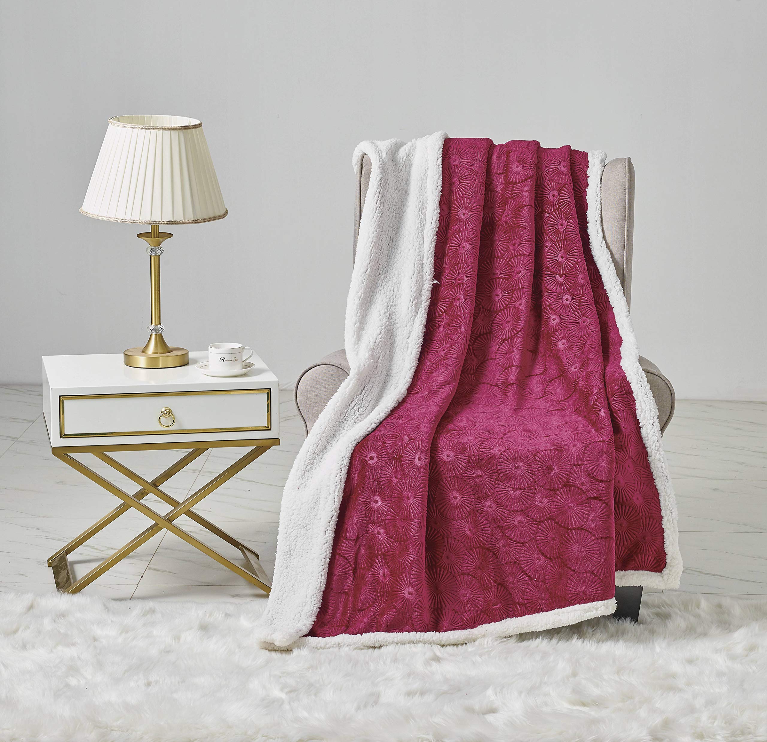 Decor&More Bon Iver Collection Extra Soft Bursting Fireworks Embossed Microplush Throw Blanket with Sherpa Backing (50" x 60")