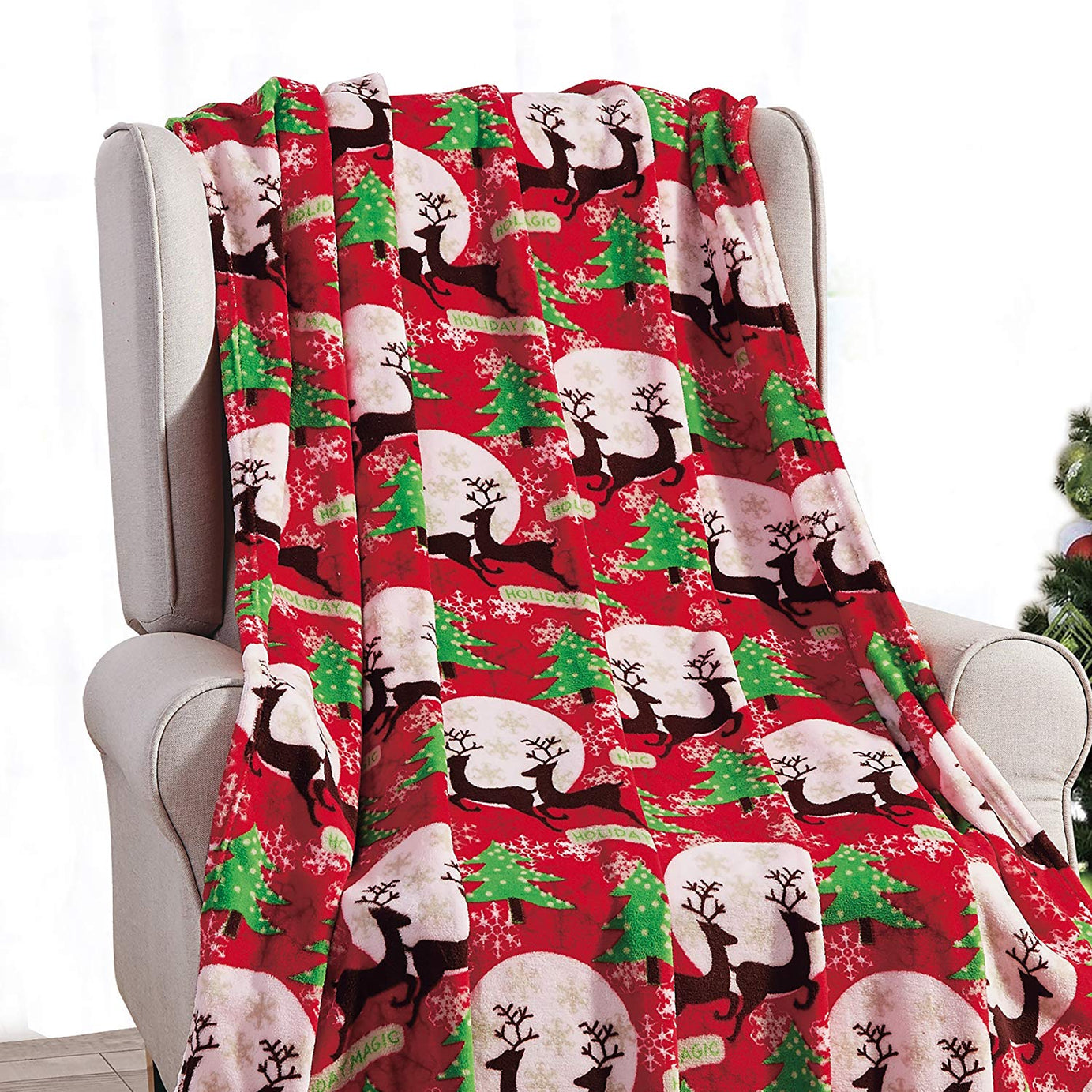 Decor&More Festive Holiday Microplush Throw Blanket (50" x 60") - Holiday Magic