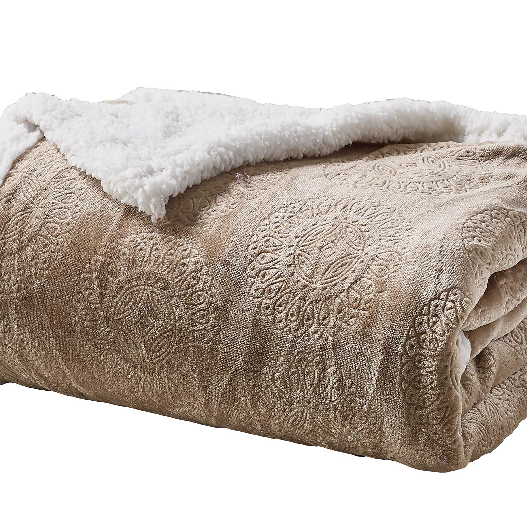 Decor&More Bon Iver Collection Extra Soft Mandala Embossed Microplush Throw Blanket with Sherpa Backing (50" x 60")