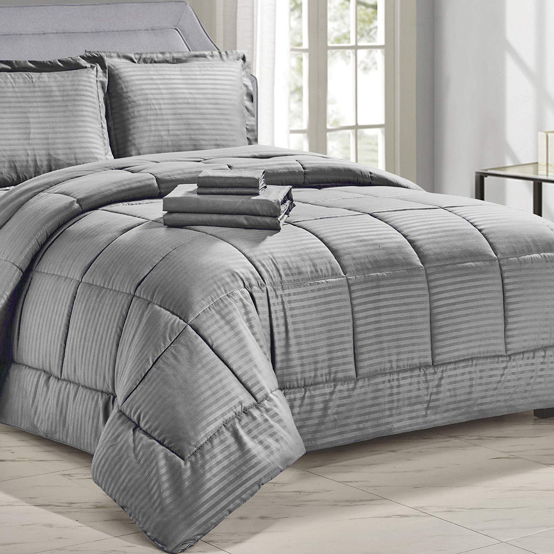 Decor&More Home Essentials 8 Piece Embossed Stripe Bed in a Bag