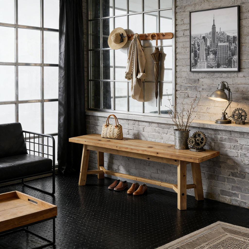 55-Inch Solid Wood Farmhouse Bench In Living Space - LuxoraCraft