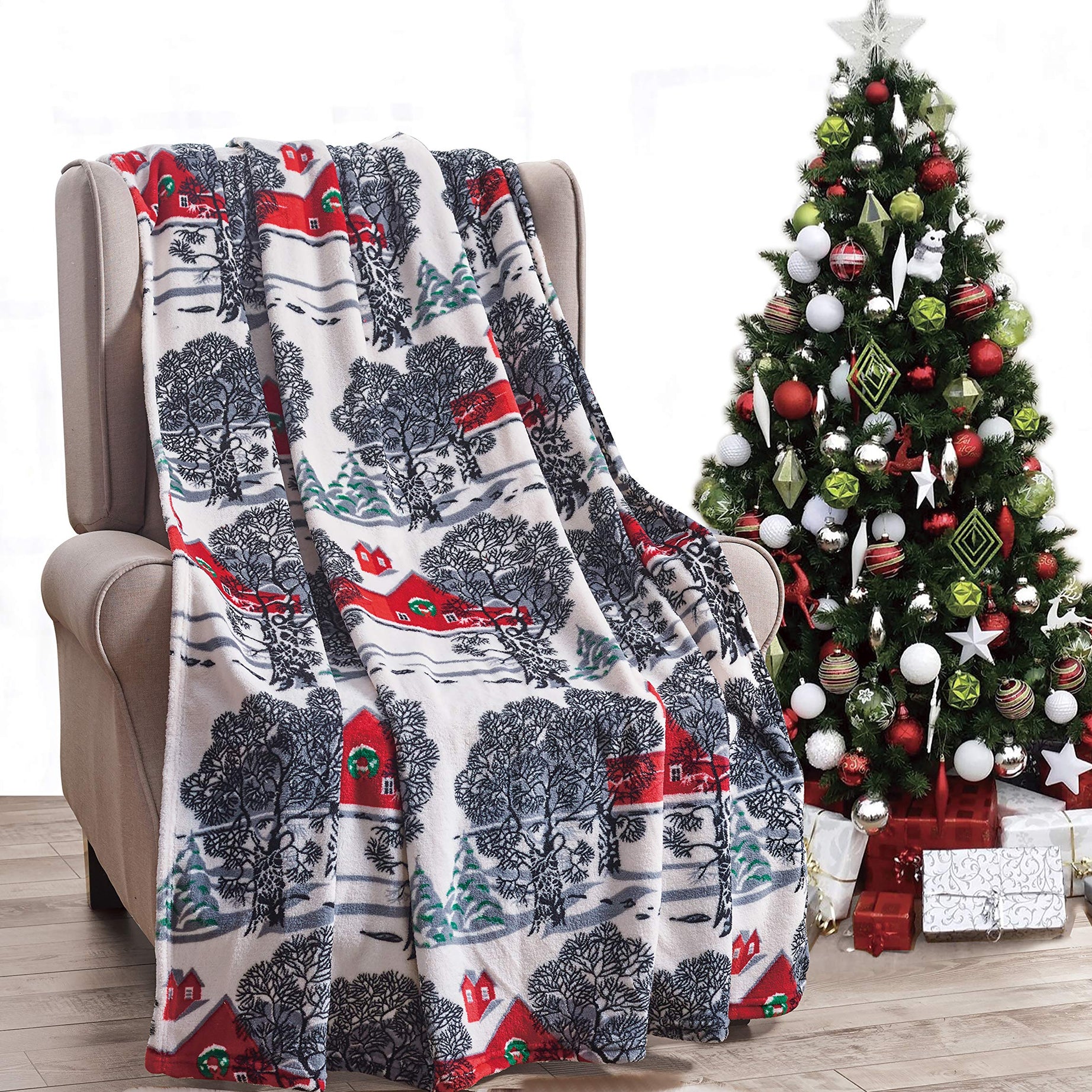 Decor&More Festive Holiday Microplush Throw Blanket (50" x 60") - Forest Friends