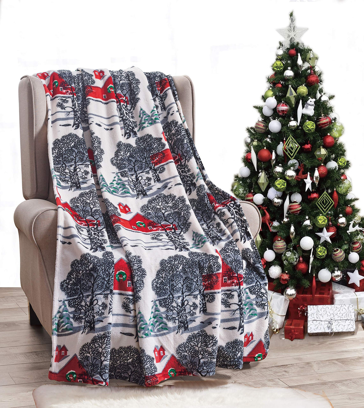 Decor&More Festive Holiday Microplush Throw Blanket (50" x 60") - Forest Friends Faith-Hope-Love-Home-Decor