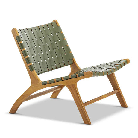 Olive Green-Woven Leather Lounge Chair