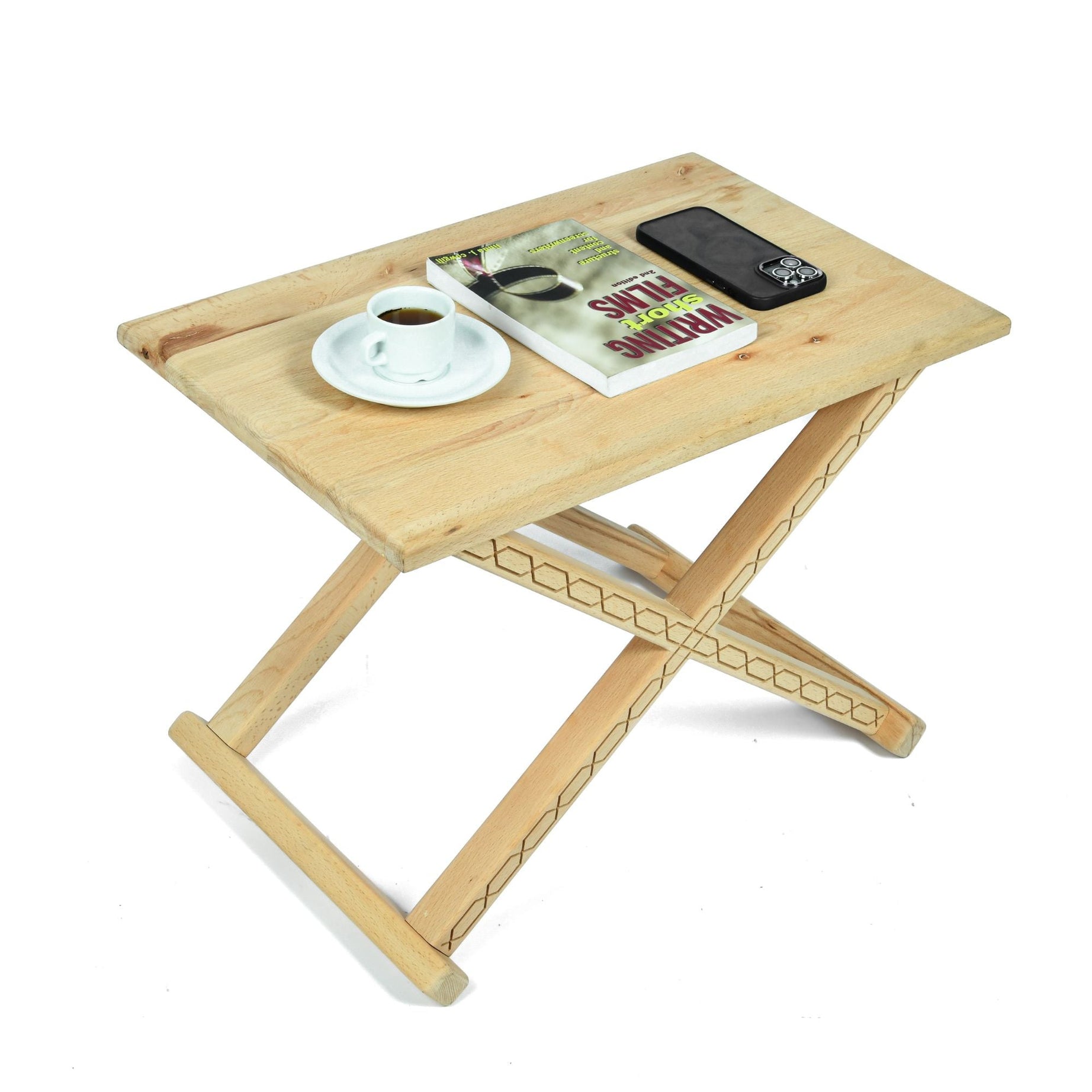 Handcrafted Natural Wood and Leather X Stool & Coffee Table – Versatile 2-in-1 Multipurpose Design
